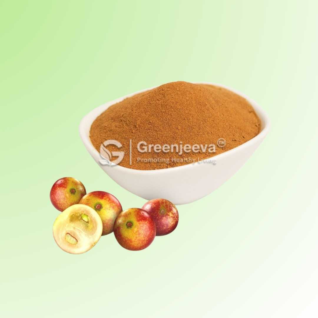 Extract powder from Camu Camu fruit, rich in 50% Vitamin C, supporting overall wellness.