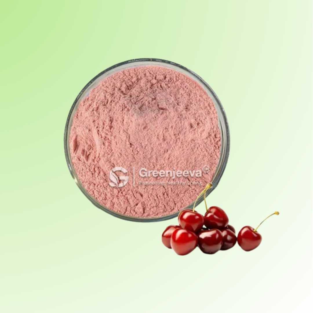 A fine powder derived from organic acerola cherries, containing 25% Vitamin C, ideal for boosting immune health.