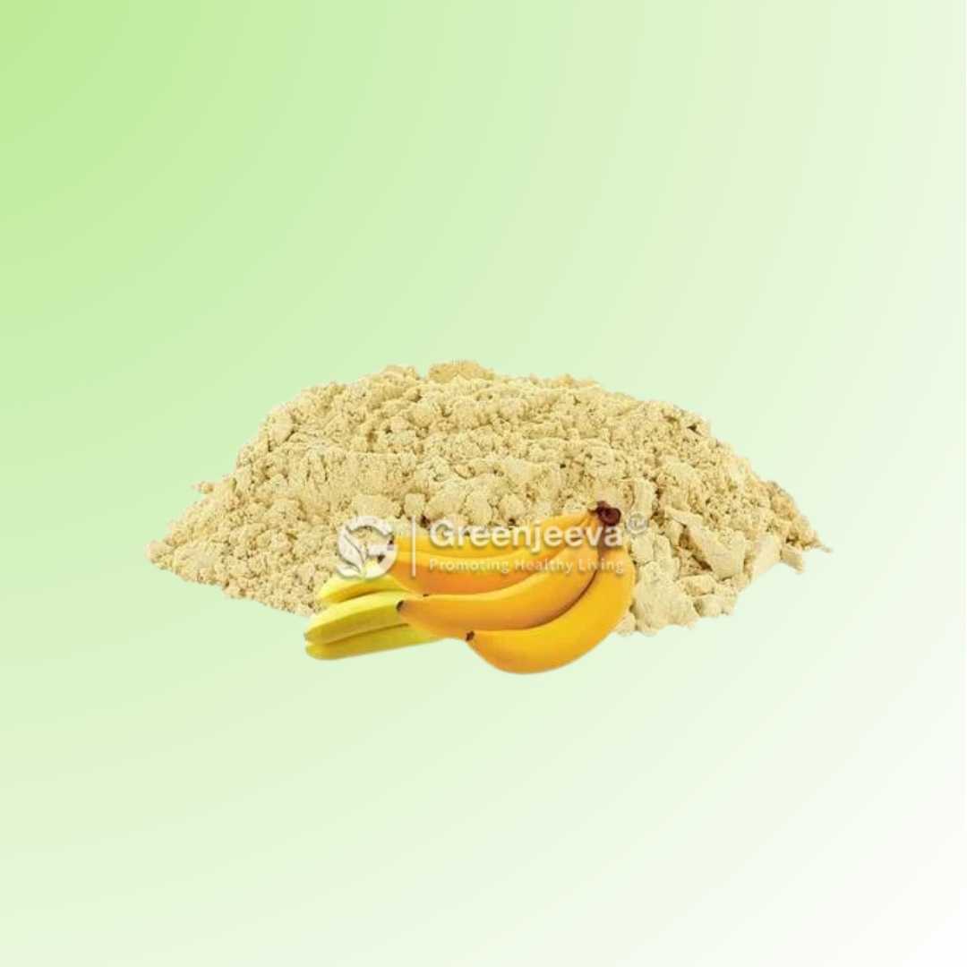 Powder made from organic bananas, adding natural sweetness and nutrients to recipes.