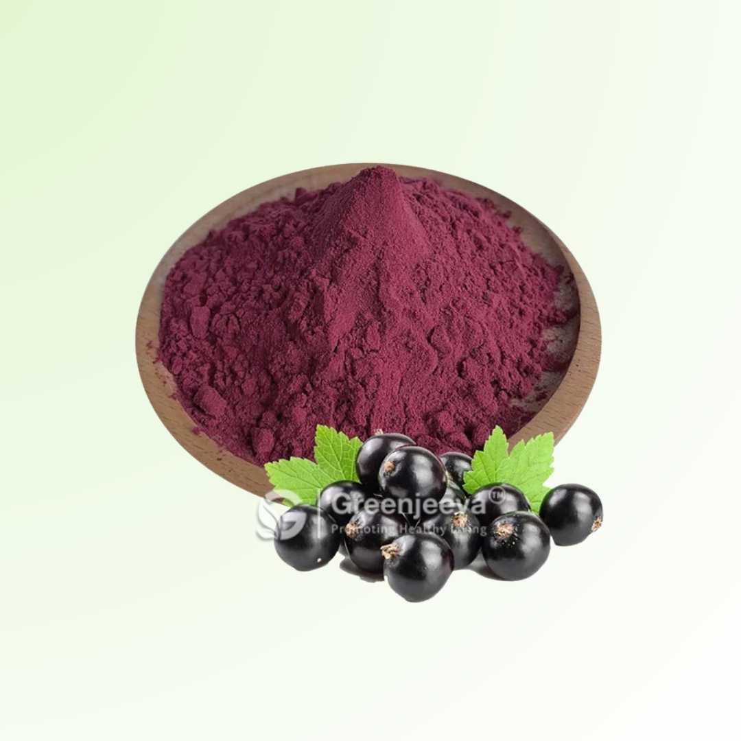 Organic Black Currant powder, rich in antioxidants and vitamins for overall health.