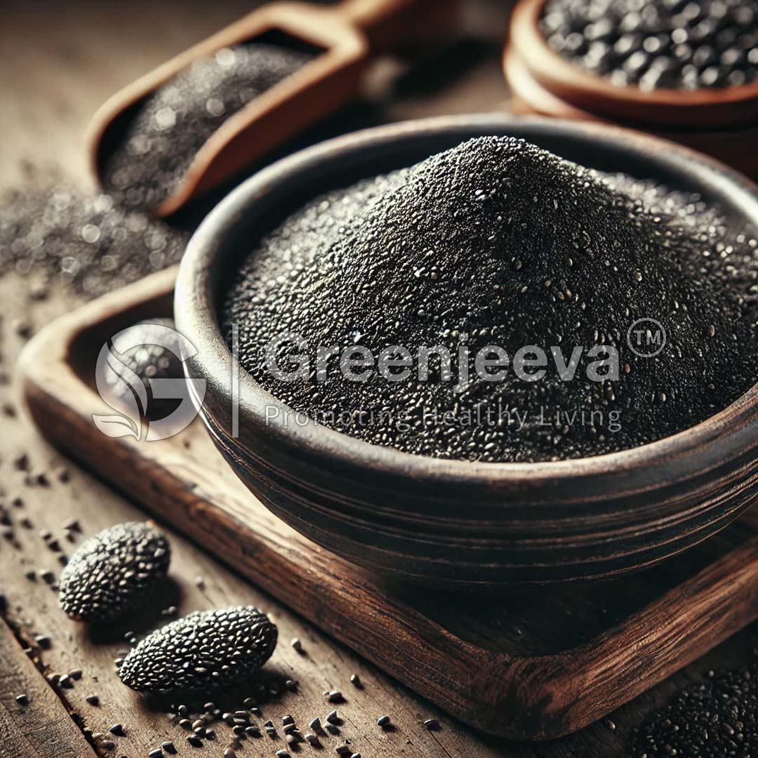 Black chia seeds kept in a bowl