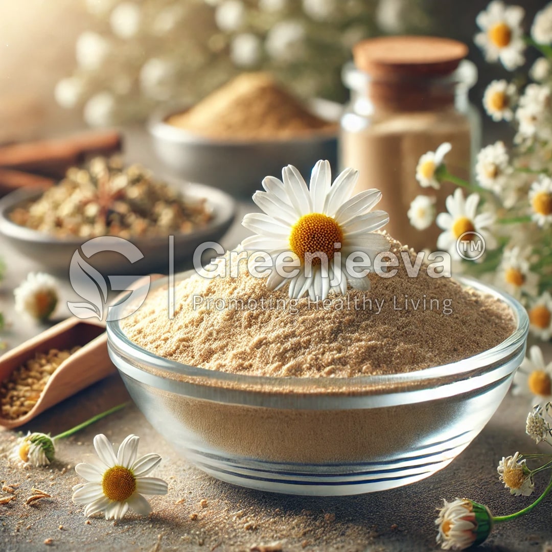 Chamomile Flower Powder in glass bowl