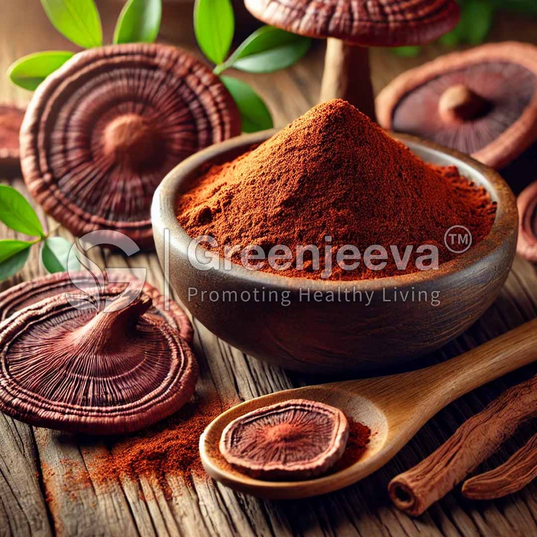 A bowl filled with reishi mushroom powder, showcasing a vibrant and flavorful culinary display.