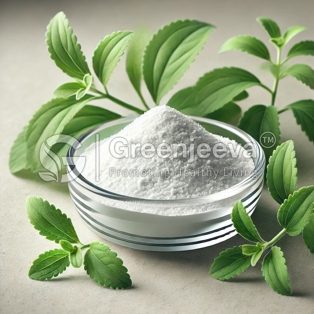 Organic Stevia Powder 90% Steviosides in Glass Bowl