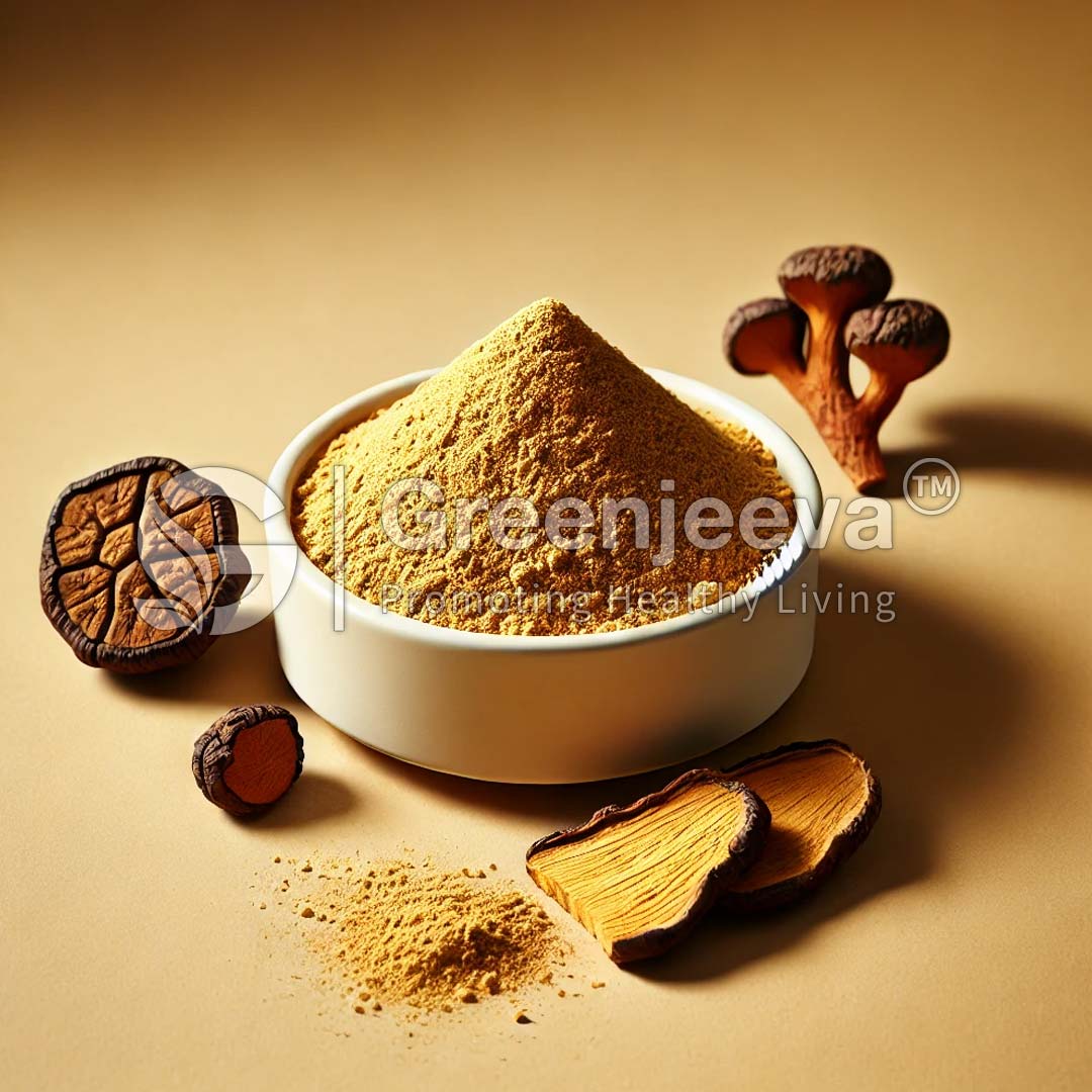 A bowl filled with organic chaga mushroom powder, showcasing a vibrant and flavorful culinary display.