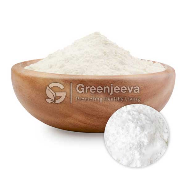 A wooden bowl filled with Vitamin U Powder, with a smaller circular inset showing a close-up of the powder's texture.